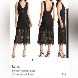 Lulus black sweet feelings lace cocktail midi dress xs worn once